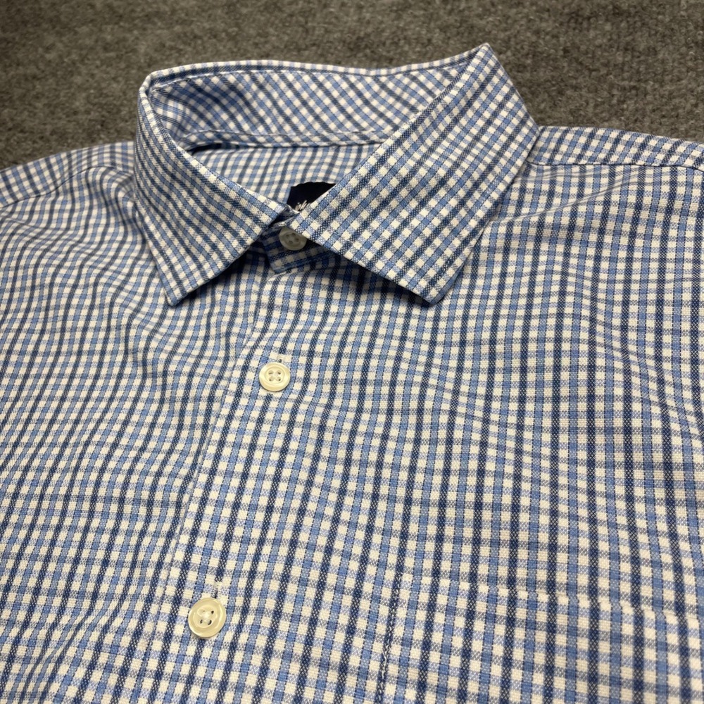 Johnnie-O Performance Blue Gingham Button Down Shirt Mens Large L Long Sleeve